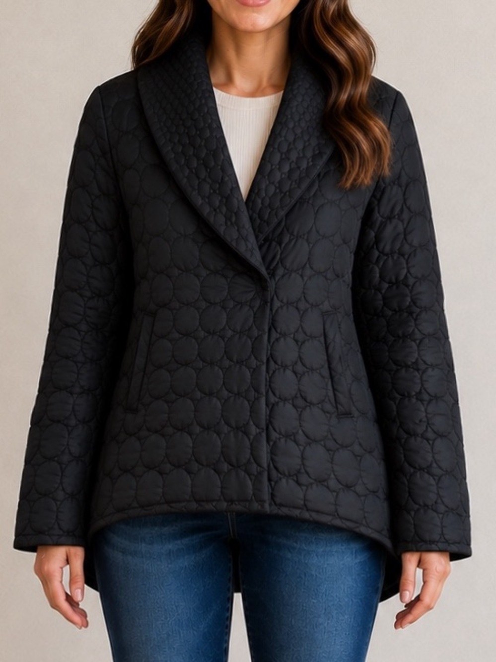 Wynne Collection by Marla Wynne Quilted Puffer Jacket Black Hi Low Hem XS